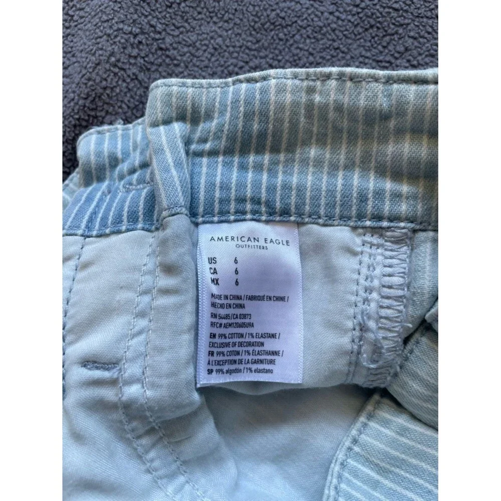 NWT American Eagle Mom Shorts - 6 Blue White Stripe Paperbag (FLAWED)